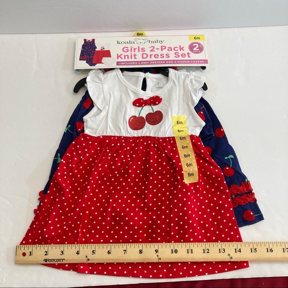 Koala Baby Girls Knit Dress Set 6 Months Cherries 2 Dresses 100% Cotton - Picture 13 of 16